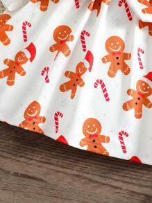 小女童聖誕薑餅印花繫腰帶洋裝