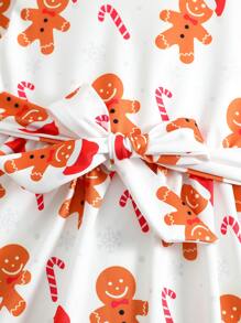 小女童聖誕薑餅印花繫腰帶洋裝