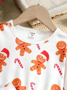 小女童聖誕薑餅印花繫腰帶洋裝