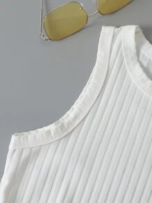 INAWLY Áo hai dây Gân đan màu trơn Cơ bản - trắng - Xem 4