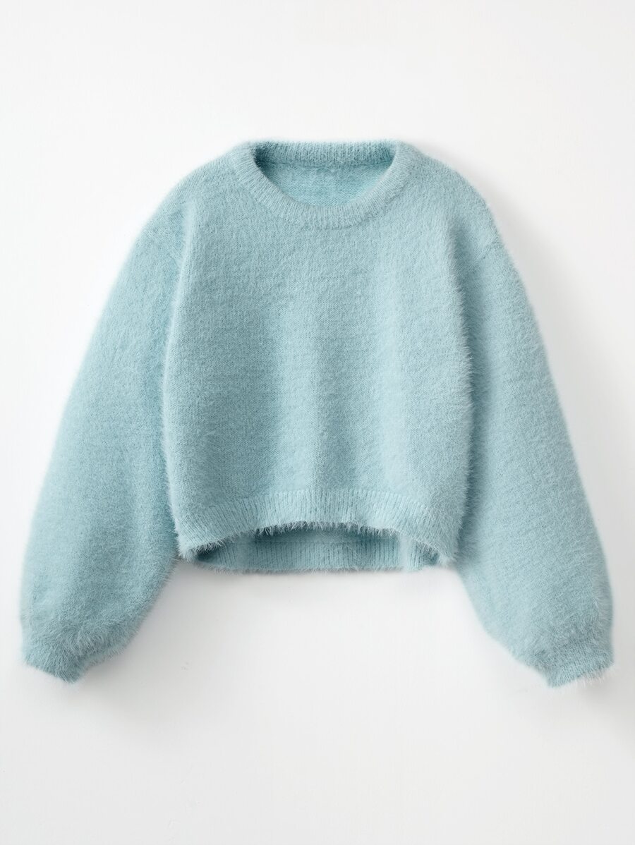 SHEIN 女孩燈籠袖短款毛衣