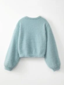 SHEIN 女孩燈籠袖短款毛衣