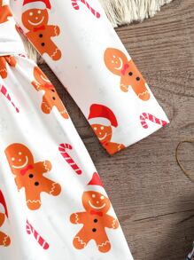 小女童聖誕薑餅印花繫腰帶洋裝