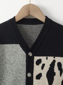 SHEIN Niños Cárdigan de color combinado de cuello V - Multicolor - Ver 3