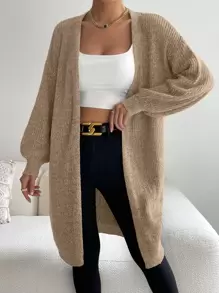 SHEIN Essnce Lantern Sleeve Duster Cardigan - Khaki - View 1