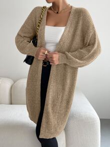 SHEIN Essnce Lantern Sleeve Duster Cardigan - Khaki - View 4