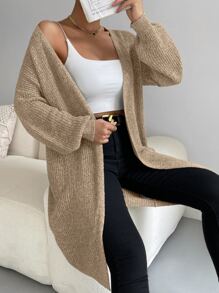 SHEIN Essnce Lantern Sleeve Duster Cardigan - Khaki - View 5