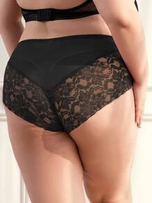 Plus Floral Lace Panty - Black - View 1
