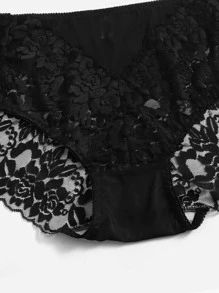 Plus Floral Lace Panty - Black - View 3