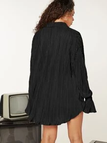 SHEIN Essnce 褶皺荷葉袖前短後長襯衫