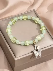 水鑽蝴蝶墜飾串珠手鏈 - 薄荷綠 - 查看 1