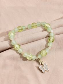 水鑽蝴蝶墜飾串珠手鏈 - 薄荷綠 - 查看 2