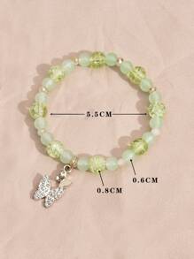 水鑽蝴蝶墜飾串珠手鏈 - 薄荷綠 - 查看 3