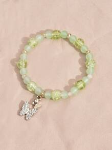 水鑽蝴蝶墜飾串珠手鏈 - 薄荷綠 - 查看 4