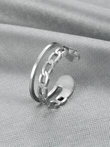 MONALLY 1pc Adjustable Stainless Steel Open Ring Jewelry, Graduation Party Accessory For Women - Silver - View 2