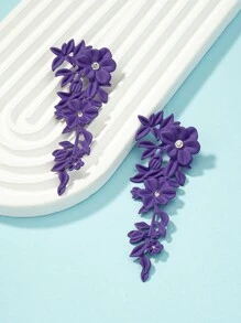Bông tai thả hoa Rhinestone trang trí - Màu tím - Xem 3
