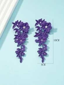 Bông tai thả hoa Rhinestone trang trí - Màu tím - Xem 4