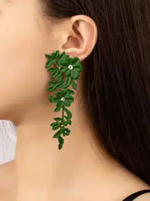 水鑽裝飾花耳墜 - 綠色 - 查看 1