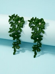 水鑽裝飾花耳墜 - 綠色 - 查看 2
