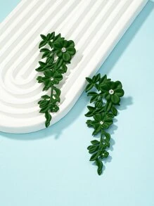 水鑽裝飾花耳墜 - 綠色 - 查看 3