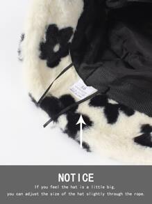 1pc Ladies' Black Plush Flower Decor Bucket Hat For Everyday Wear, Autumn And Winter Leopard Print - Black - View 5