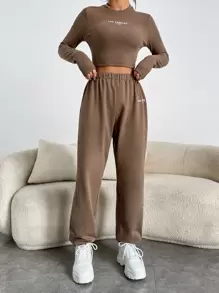 Muchica Bộ đồ hai mảnh nữ Lá thư Giải trí - Màu nâu  Mocha - Xem 1