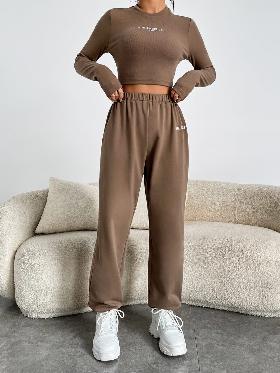 Muchica Bộ đồ hai mảnh nữ Lá thư Giải trí - Màu nâu  Mocha - Xem 1