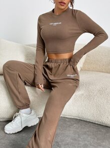 Muchica Bộ đồ hai mảnh nữ Lá thư Giải trí - Màu nâu  Mocha - Xem 4