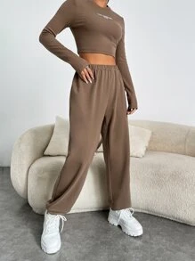 Muchica Bộ đồ hai mảnh nữ Lá thư Giải trí - Màu nâu  Mocha - Xem 5