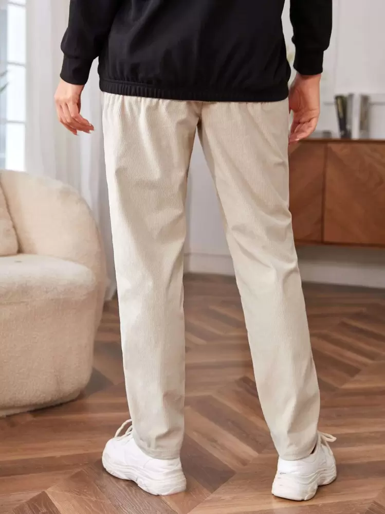 SHEIN Spodnie Ciążowe Prosty Casual - Beżowy - Zobacz 2