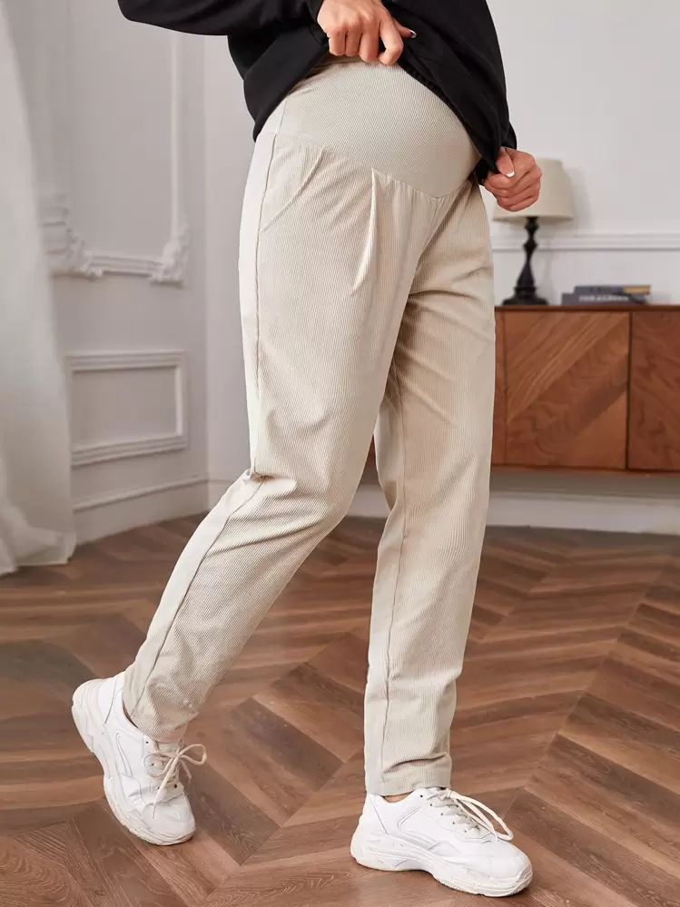 SHEIN Spodnie Ciążowe Prosty Casual - Beżowy - Zobacz 5