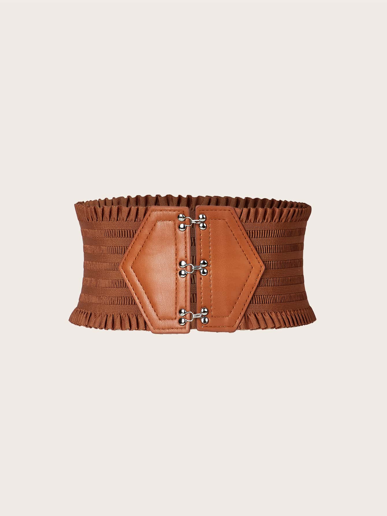 Frill Trim Stitch Detail Wide Belt Halloween Valentine's Day Summer, School - Camel - View 1