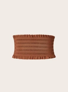 Frill Trim Stitch Detail Wide Belt Halloween Valentine's Day Summer, School - Camel - View 2