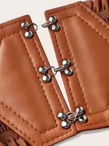 Frill Trim Stitch Detail Wide Belt Halloween Valentine's Day Summer, School - Camel - View 3