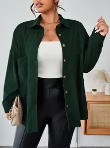 SHEIN Essnce 大碼落肩袖口袋貼布燈芯絨大衣