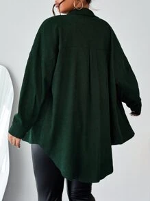 SHEIN Essnce 大碼落肩袖口袋貼布燈芯絨大衣