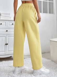 SHEIN X Calle y Poché SHEIN Qutie Cartoon & Letter Graphic Joggers - Yellow - View 8