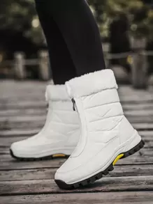 Sporty Front-zip Lined Snow Boots For Warmth - White - View 3