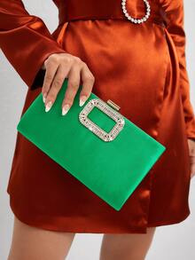 Bolso de noche con diseño de diamante de imitación de satén - Verde - Ver 4