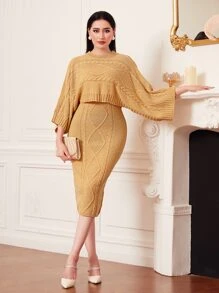 Modelyn Dolman Sleeve Cable Knit Jumper & Knit Dress - Yellow - View 1