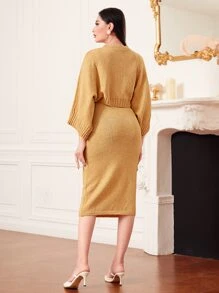 Modelyn Dolman Sleeve Cable Knit Jumper & Knit Dress - Yellow - View 2