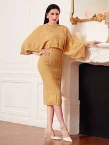 Modelyn Dolman Sleeve Cable Knit Jumper & Knit Dress - Yellow - View 4