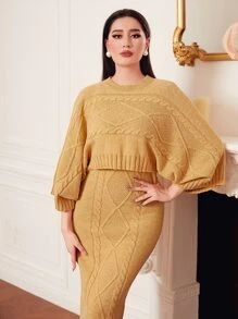 Modelyn Dolman Sleeve Cable Knit Jumper & Knit Dress - Yellow - View 5