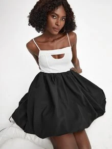 Oxana Colourblock Cut Out Cami Dress - Black and White - View 1