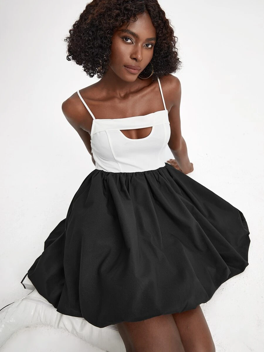 Oxana Colourblock Cut Out Cami Dress - Black and White - View 1