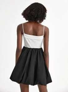 Oxana Colourblock Cut Out Cami Dress - Black and White - View 2