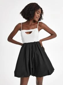 Oxana Colourblock Cut Out Cami Dress - Black and White - View 3