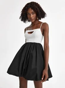 Oxana Colourblock Cut Out Cami Dress - Black and White - View 4