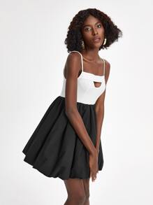 Oxana Colourblock Cut Out Cami Dress - Black and White - View 5