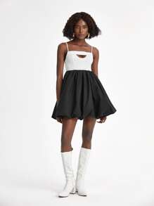 Oxana Colourblock Cut Out Cami Dress - Black and White - View 6